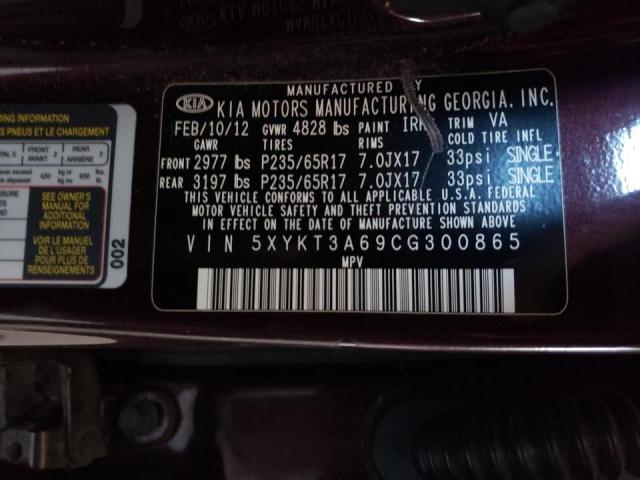 Photo 10 from auction – 2012 KIA SORENTO BA with VIN 5XYKT3A69CG300865