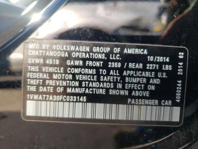 Photo 10 from auction – 2015 VOLKSWAGEN PASSAT S with VIN 1VWAT7A30FC033145