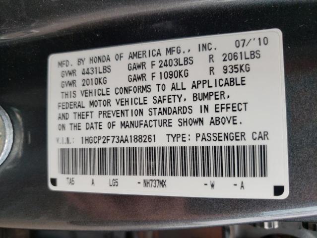 HONDA ACCORD EX 2010 with VIN 1HGCP2F73AA188261 - Photo from auction