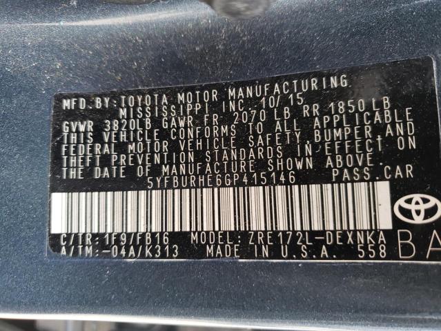 Photo 10 from auction – 2016 TOYOTA COROLLA L with VIN 5YFBURHE6GP415146