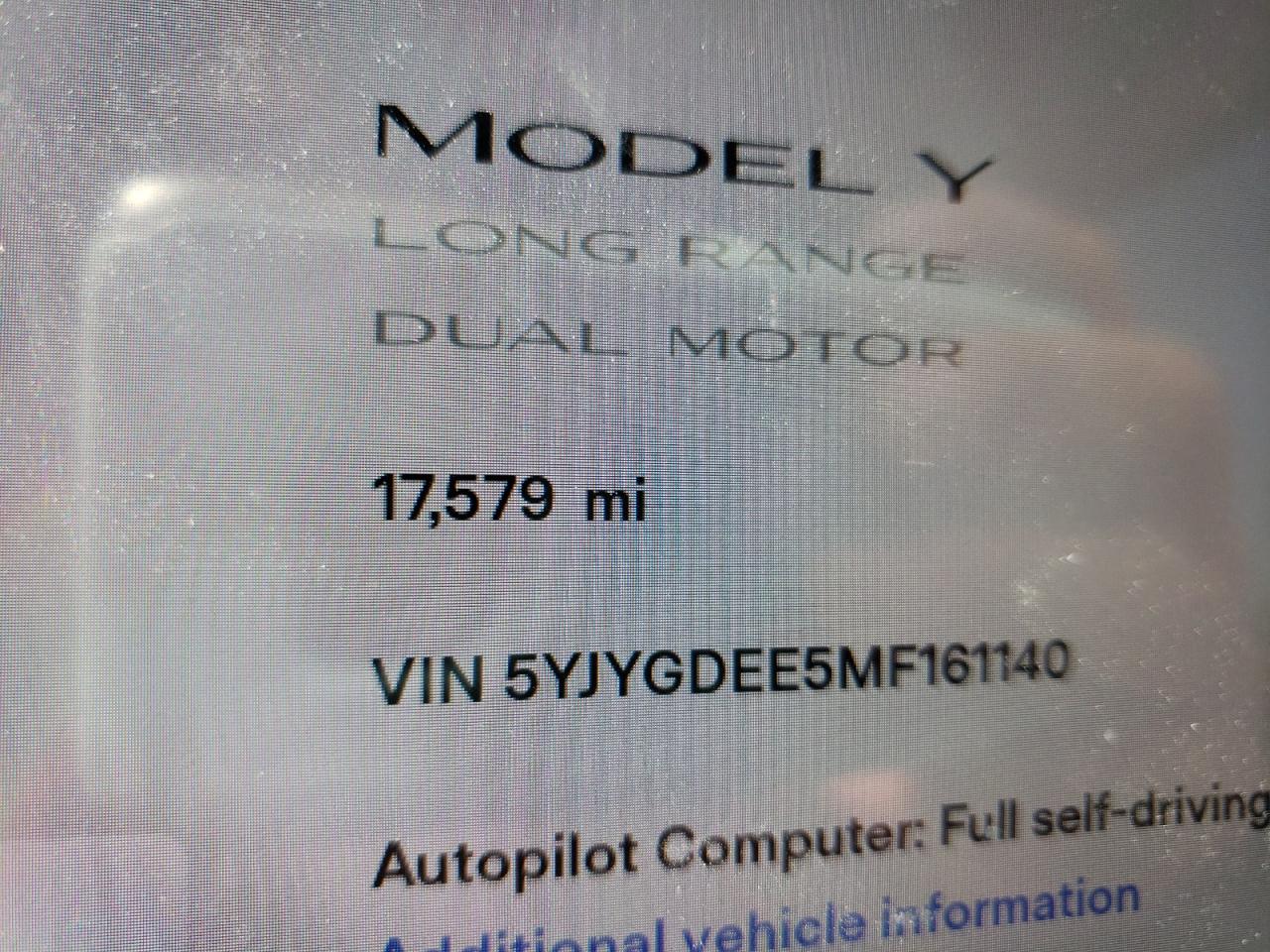 Photo 8 from auction – 2021 TESLA MODEL Y with VIN 5YJYGDEE5MF161140