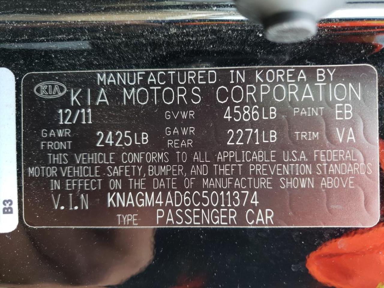 Photo 10 from auction – 2012 KIA OPTIMA HYB with VIN KNAGM4AD6C5011374