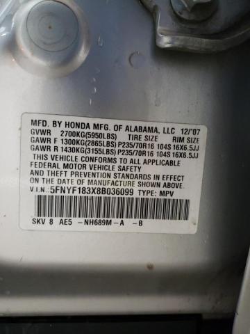 Photo 10 from auction – 2008 HONDA PILOT SE with VIN 5FNYF183X8B036099