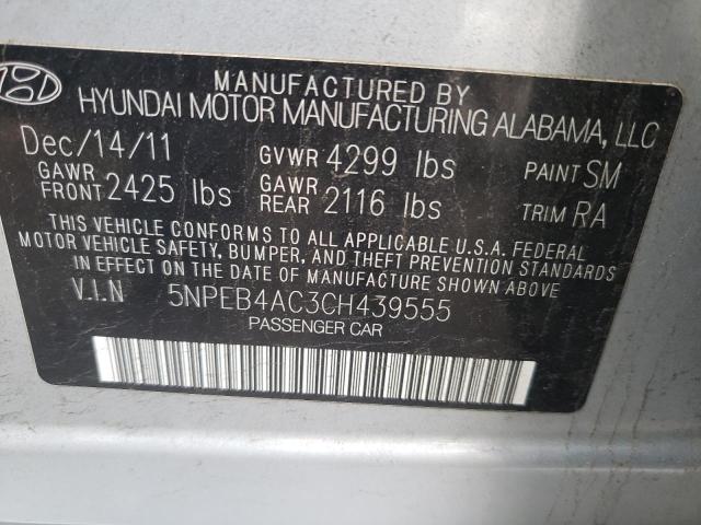 HYUNDAI SONATA GLS 2012 with VIN 5NPEB4AC3CH439555 - Photo from auction