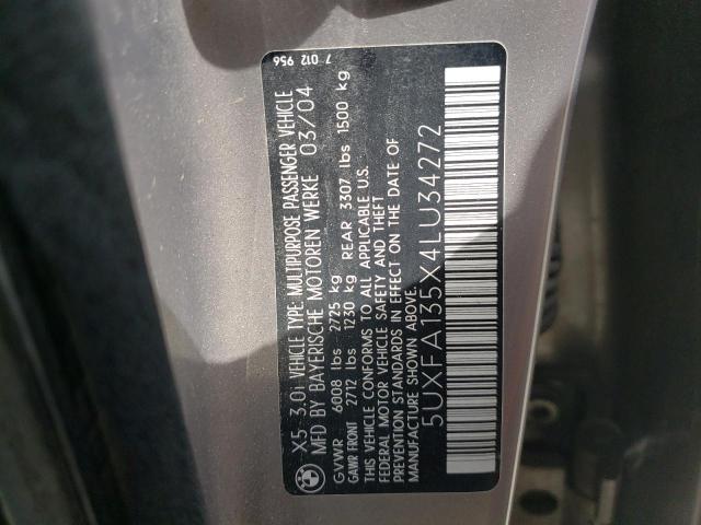 Photo 10 from auction – 2004 BMW X5 3.0I with VIN 5UXFA135X4LU34272