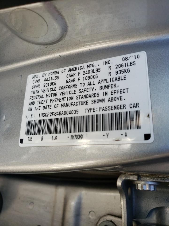 Photo 10 from auction – 2011 HONDA ACCORD with VIN 1HGCP2F84BA004035