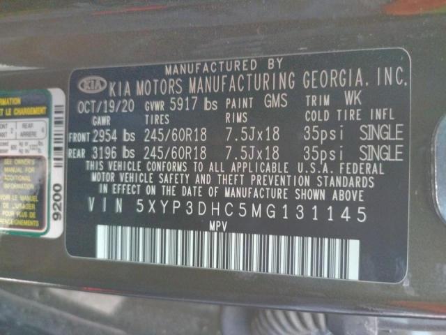 Photo 10 from auction – 2021 KIA TELLURIDE with VIN 5XYP3DHC5MG131145