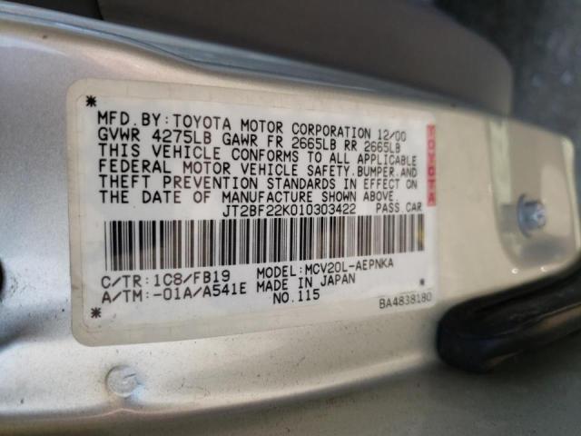 Photo 10 from auction – 2001 TOYOTA CAMRY CE with VIN JT2BF22K010303422