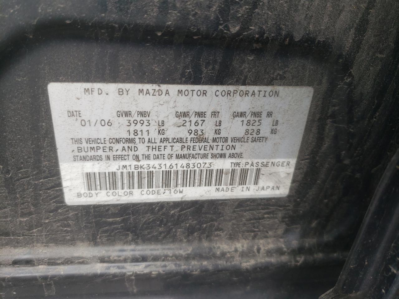 Photo 10 from auction – 2006 MAZDA 3 HATCHBAC with VIN JM1BK343161483073