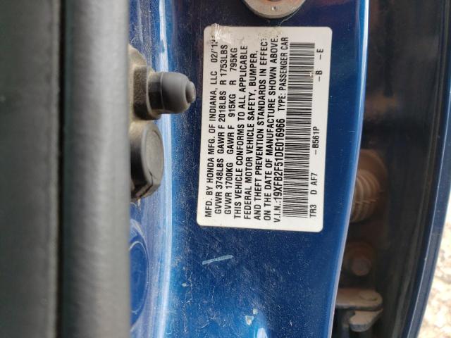 Photo 10 from auction – 2013 HONDA CIVIC LX with VIN 19XFB2F51DE016966