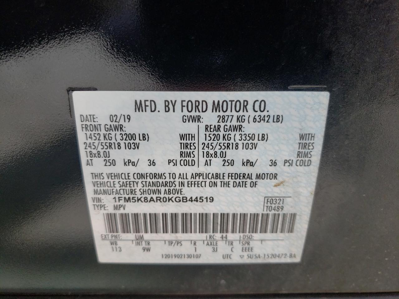 Photo 10 from auction – 2019 FORD EXPLORER P with VIN 1FM5K8AR0KGB44519