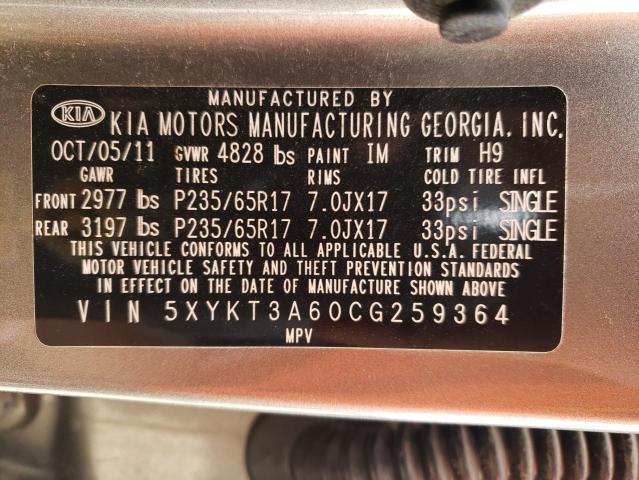 Photo 10 from auction – 2012 KIA SORENTO BA with VIN 5XYKT3A60CG259364