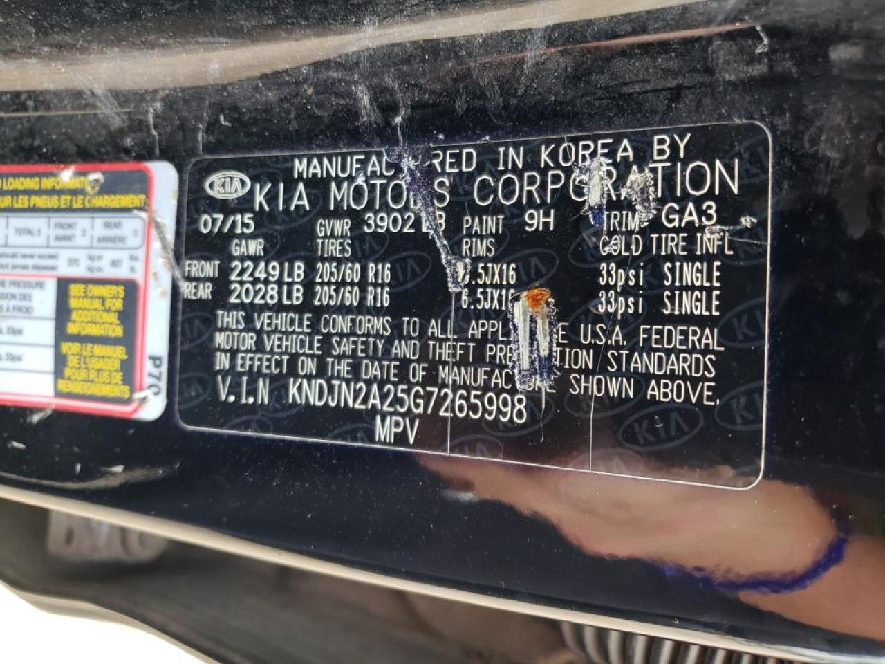 Photo 20 from auction – 2016 KIA SOUL with VIN KNDJN2A25G7265998
