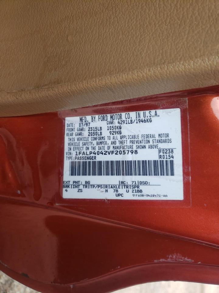 Photo 10 from auction – 1997 FORD MUSTANG with VIN 1FALP4042VF205798