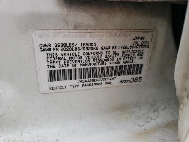 Photo 10 from auction – 2002 MITSUBISHI LANCER ES with VIN JA3AJ26E02U005497