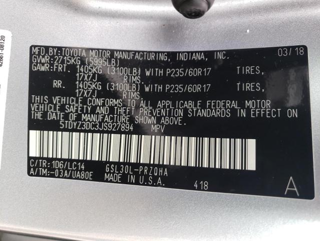 Photo 10 from auction – 2018 TOYOTA SIENNA XLE with VIN 5TDYZ3DC3JS927894