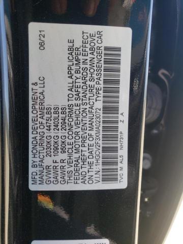 Photo 10 from auction – 2021 HONDA ACCORD with VIN 1HGCV2F3XMA023072