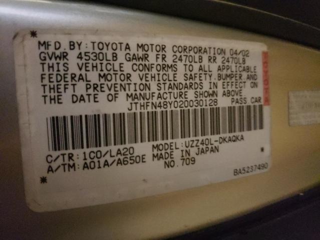 Photo 10 from auction – 2002 LEXUS SC 430 with VIN JTHFN48Y020030128