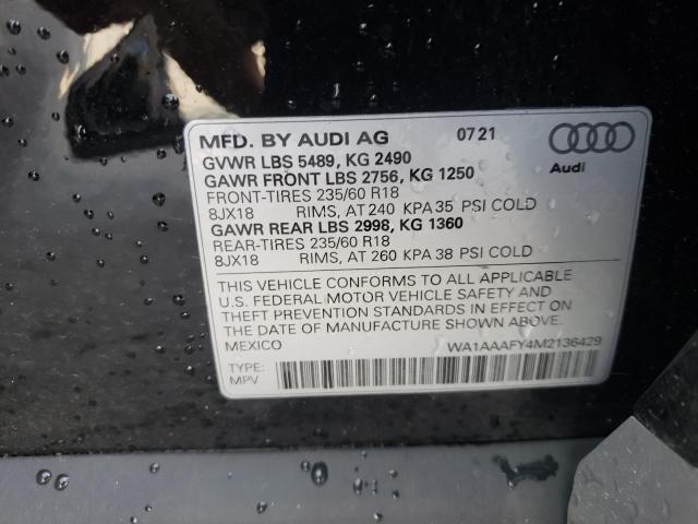 Photo 10 from auction – 2021 AUDI Q5 PREMIUM with VIN WA1AAAFY4M2136429