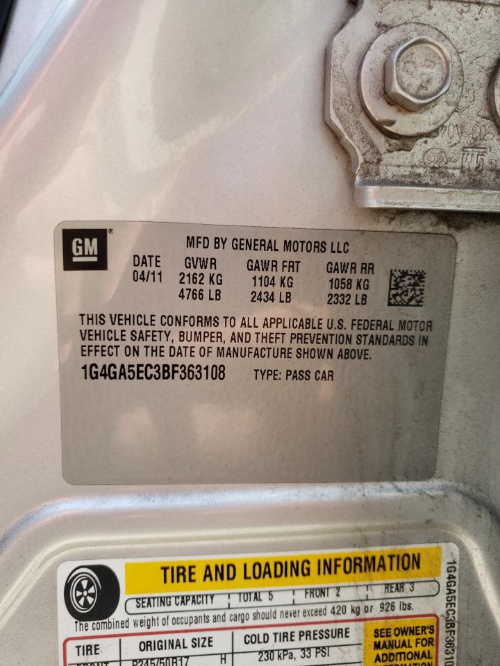 Photo 10 from auction – 2011 BUICK LACROSSE C with VIN 1G4GA5EC3BF363108