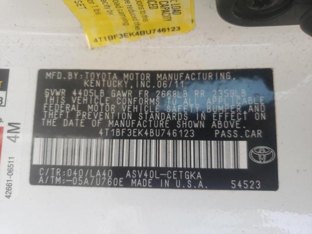 Photo 10 from auction – 2011 TOYOTA CAMRY BASE with VIN 4T1BF3EK4BU746123
