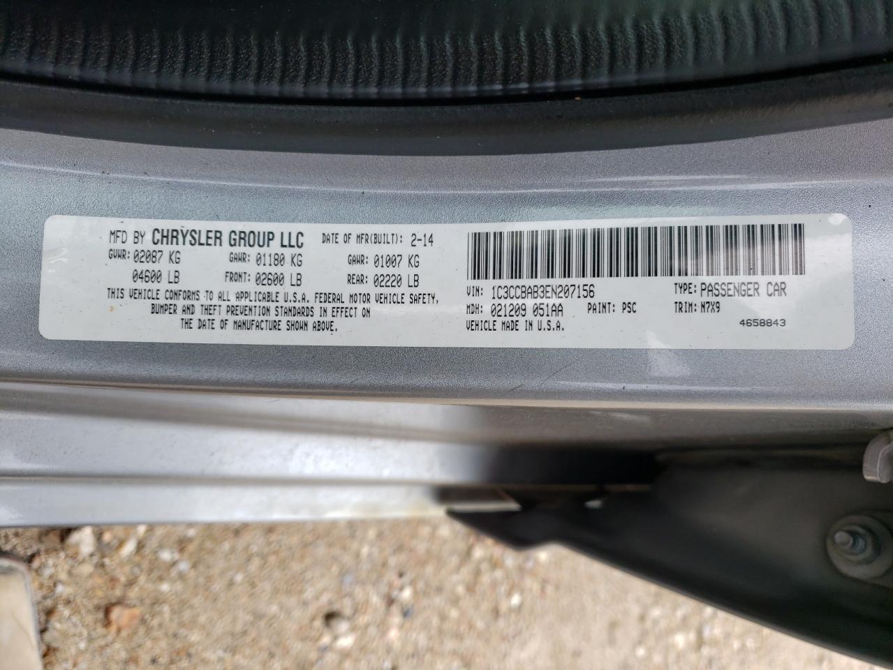 Photo 10 from auction – 2014 CHRYSLER 200 LX with VIN 1C3CCBAB3EN207156