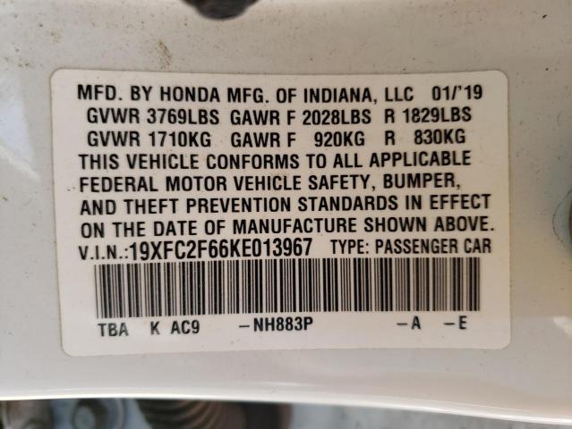 Photo 10 from auction – 2019 HONDA CIVIC LX with VIN 19XFC2F66KE013967
