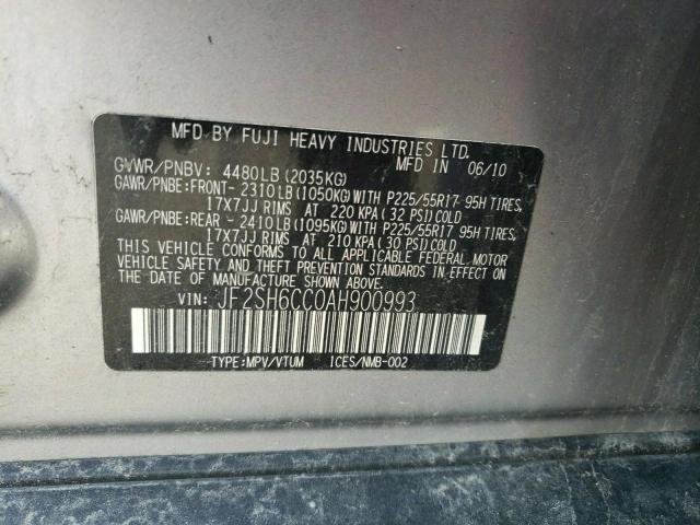 Photo 10 from auction – 2010 SUBARU FORESTER 2 with VIN JF2SH6CC0AH900993