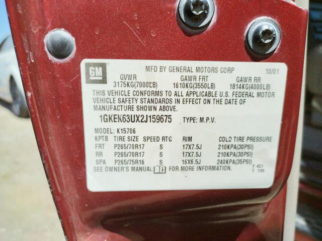 Photo 10 from auction – 2002 GMC DENALI with VIN 1GKEK63UX2J159675