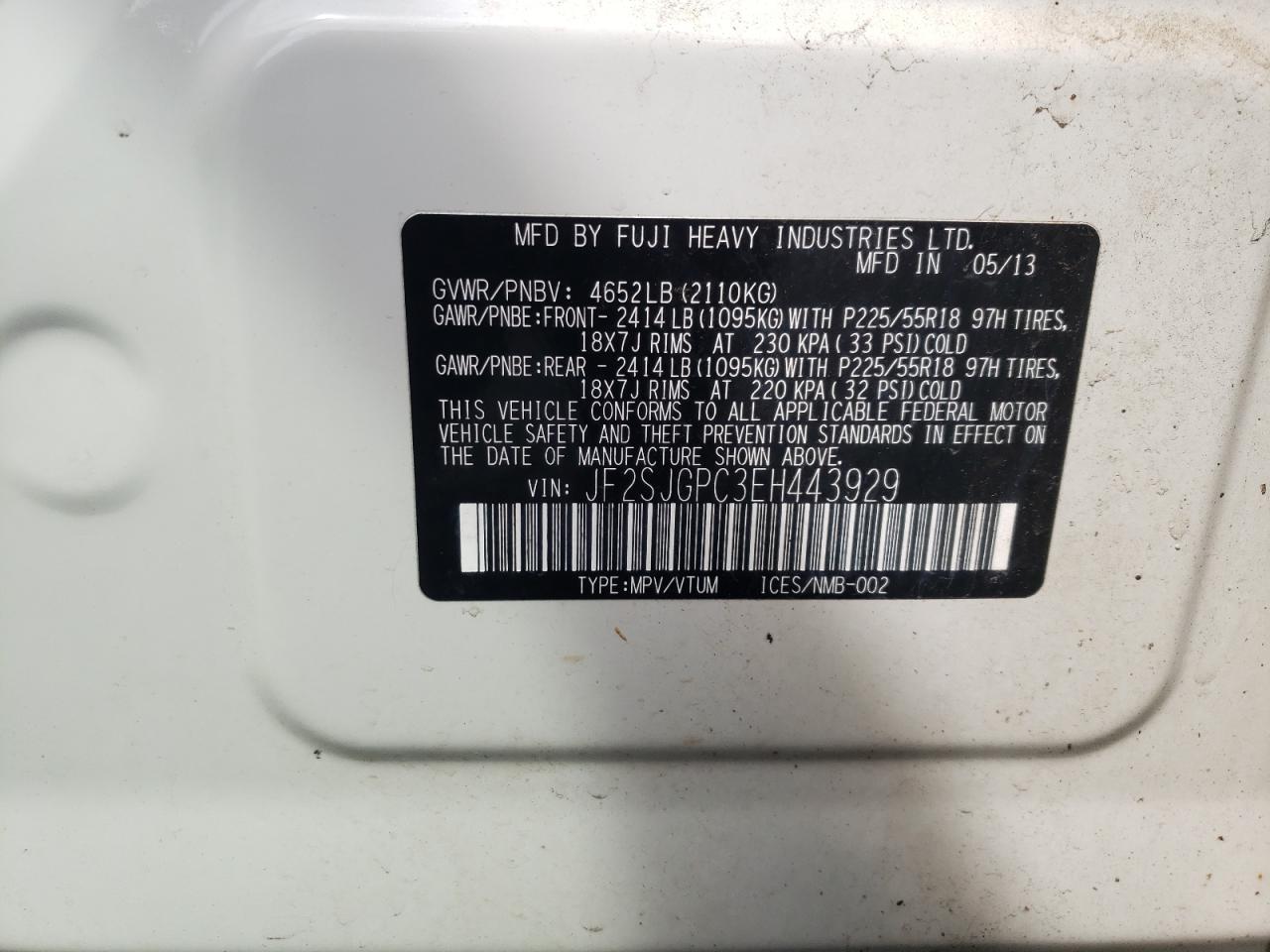 Photo 20 from auction – 2014 SUBARU FORESTER 2 with VIN JF2SJGPC3EH443929