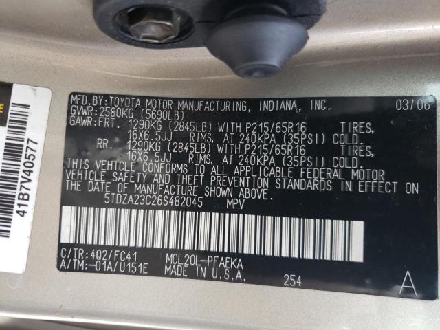 Photo 10 from auction – 2006 TOYOTA SIENNA CE with VIN 5TDZA23C26S482045