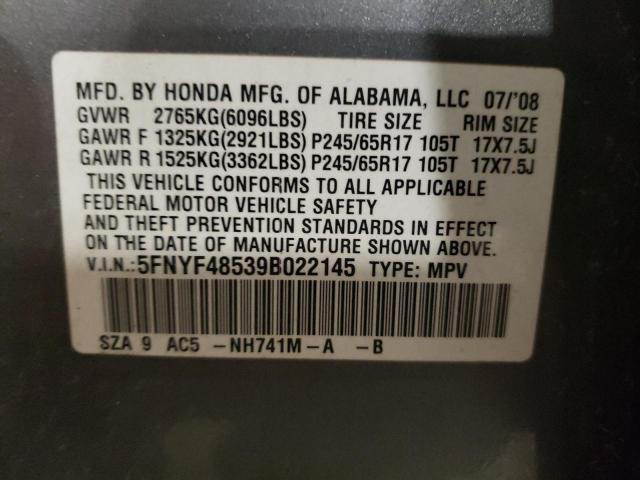 Foto 10 de la subasta – 2009 HONDA PILOT EXL con VIN 5FNYF48539B022145