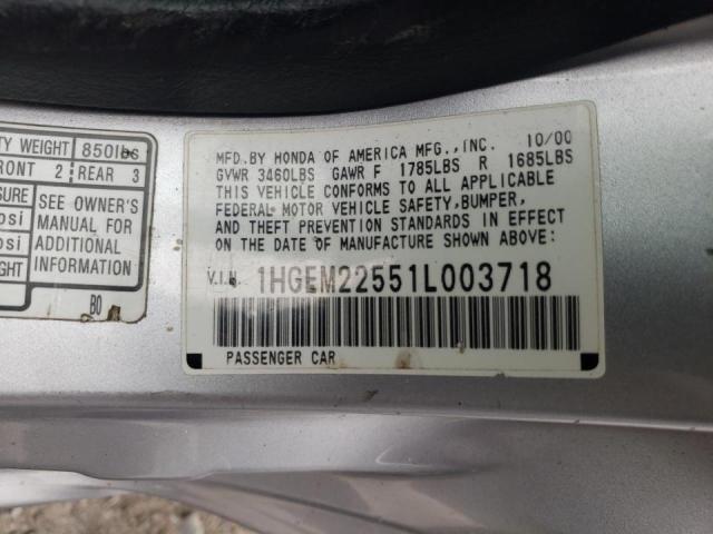 Photo 10 from auction – 2001 HONDA CIVIC LX with VIN 1HGEM22551L003718