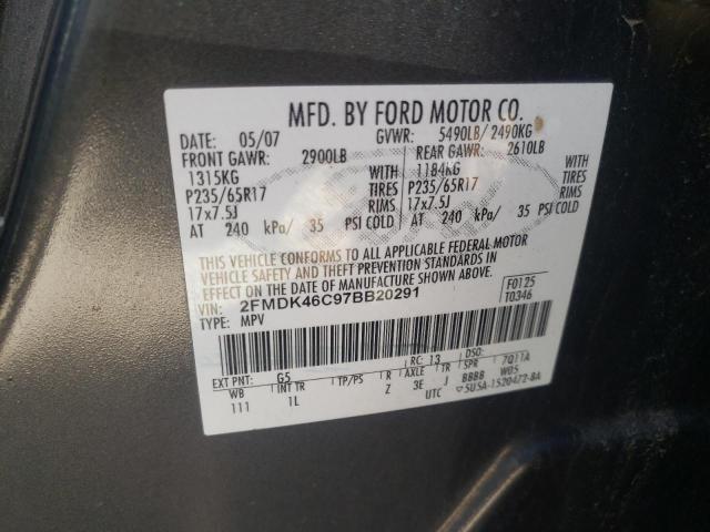Photo 10 from auction – 2007 FORD EDGE SE with VIN 2FMDK46C97BB20291