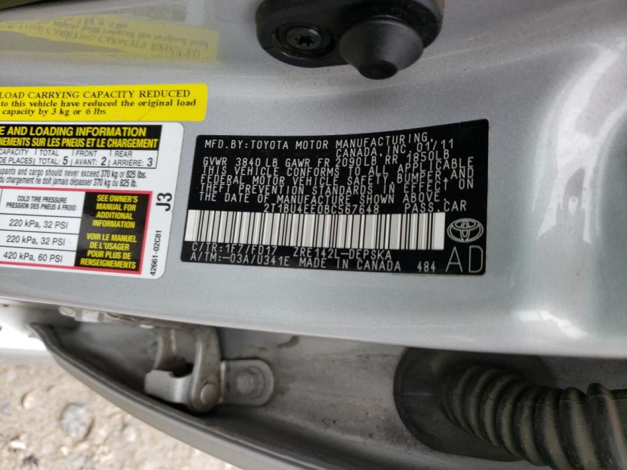 Photo 10 from auction – 2011 TOYOTA COROLLA BA with VIN 2T1BU4EE0BC567648