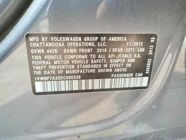 Photo 10 from auction – 2013 VOLKSWAGEN PASSAT SE with VIN 1VWBP7A33DC065335