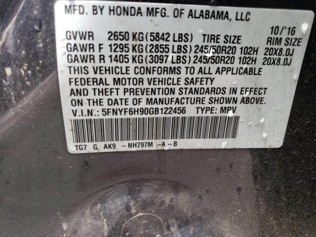 Photo 10 from auction – 2016 HONDA PILOT TOUR with VIN 5FNYF6H90GB122456