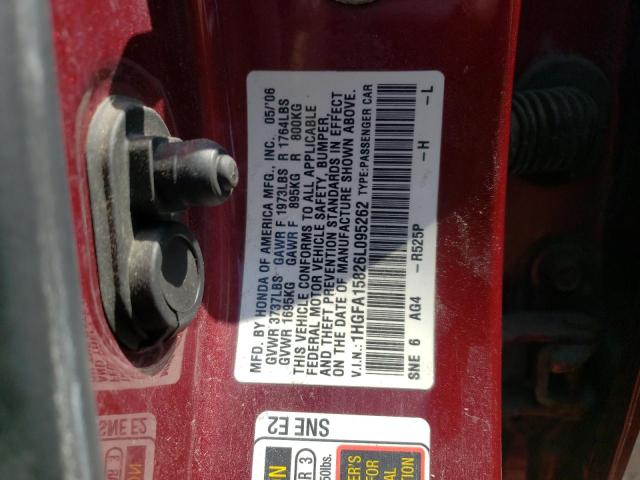 Photo 10 from auction – 2006 HONDA CIVIC with VIN 1HGFA15826L095262