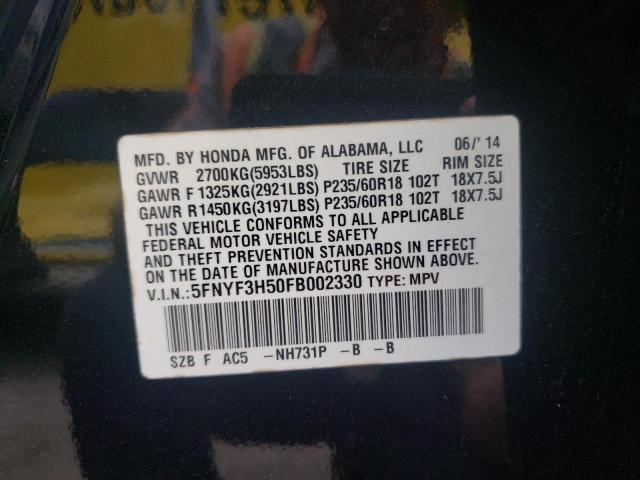 Photo 10 from auction – 2015 HONDA PILOT EXL with VIN 5FNYF3H50FB002330