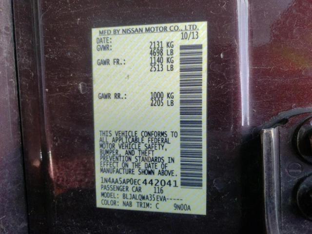 Photo 10 from auction – 2014 NISSAN MAXIMA S with VIN 1N4AA5AP0EC442041