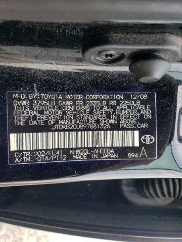 Photo 10 from auction – 2009 TOYOTA PRIUS with VIN JTDKB20U897881326
