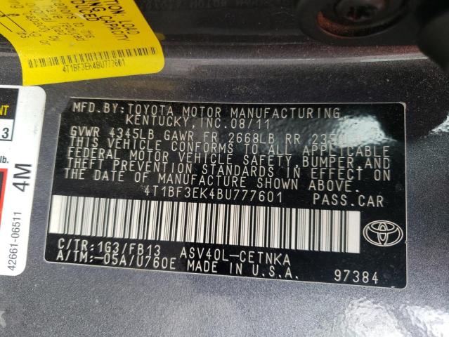 Photo 10 from auction – 2011 TOYOTA CAMRY BASE with VIN 4T1BF3EK4BU777601