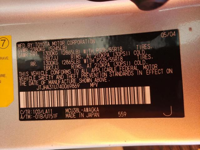 Photo 10 from auction – 2004 LEXUS RX 330 with VIN JTJHA31U740069869