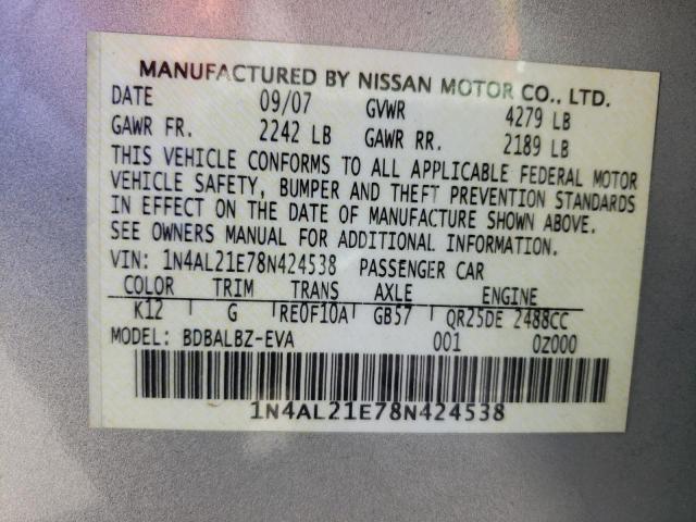 Photo 10 from auction – 2008 NISSAN ALTIMA 2.5 with VIN 1N4AL21E78N424538