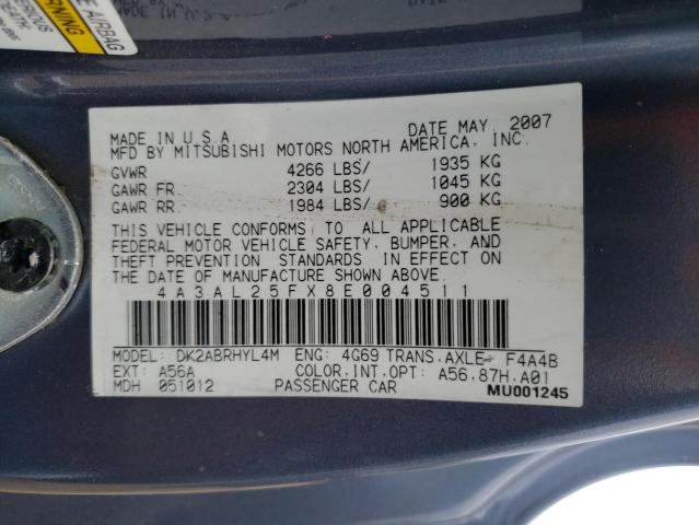Photo 10 from auction – 2008 MITSUBISHI ECLIPSE SP with VIN 4A3AL25FX8E004511