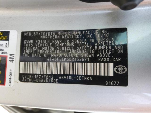 Photo 10 from auction – 2011 TOYOTA CAMRY BASE with VIN 4T4BF3EK5BR153621