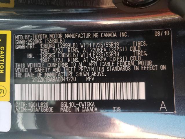 Photo 10 from auction – 2010 LEXUS RX 350 with VIN 2T2ZK1BA8AC041220