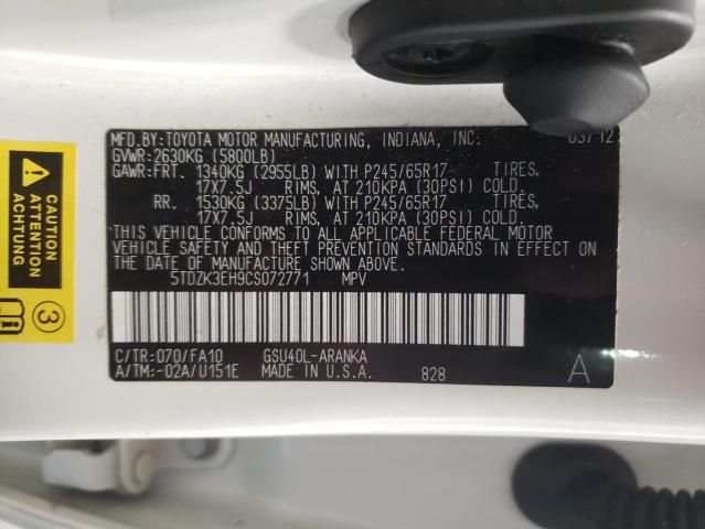 Photo 10 from auction – 2012 TOYOTA HIGHLANDER with VIN 5TDZK3EH9CS072771