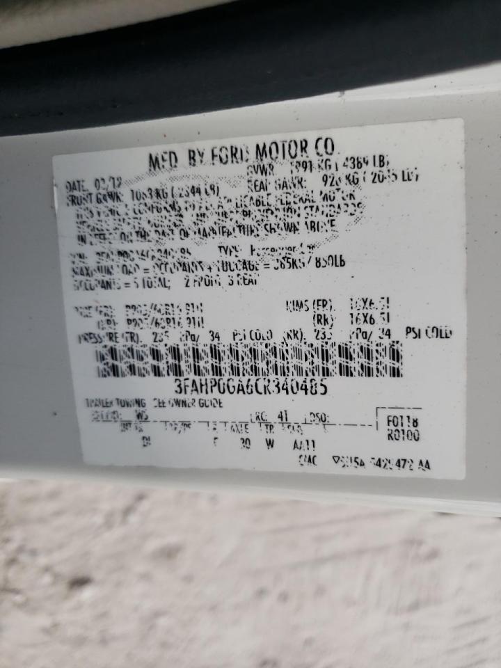 Photo 10 from auction – 2012 FORD FUSION S with VIN 3FAHP0GA6CR340485