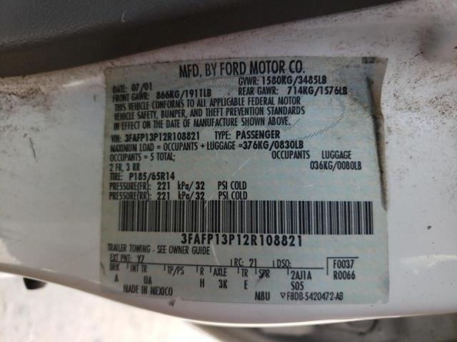 Photo 10 from auction – 2002 FORD ESCORT with VIN 3FAFP13P12R108821